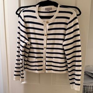 J. Crew Women's Navy and Cream Striped Cardigan Lady Jacket